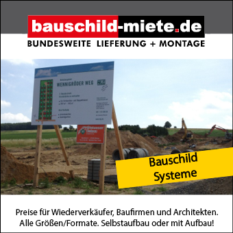 1) bauschild-miete.de Onlineshop für Bauschildsysteme Kauf und Miete mit Anlieferung und Auf- und Abbau.
