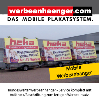 2) werbeanhaenger.com Bundesweiter Service, Werbeanhängervermietung komplett mit Beschriftung.